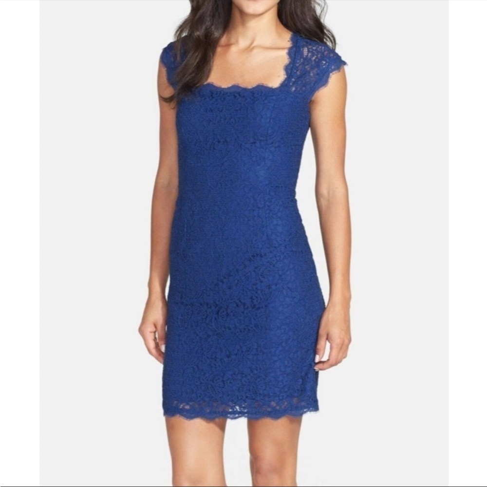 Adrianna Papell Blue Lace Mini Dress